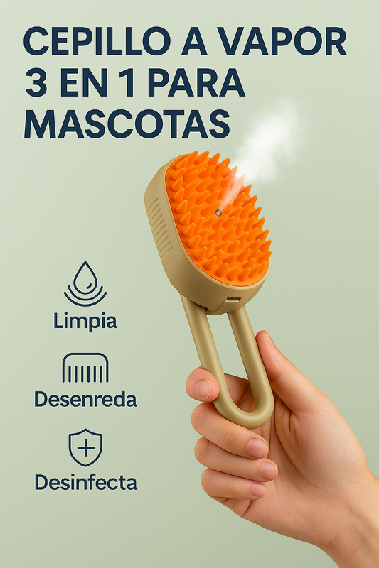 Cepillo a Vapor Premium para Mascotas – Limpia, Desinfecta y Cuida el Pelaje sin Esfuerzo